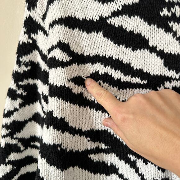 Talbots Hand Knit Zebra Zip Up Cardigan Sweater Linen Cotton Blend Womens LARGE - Picture 5 of 8